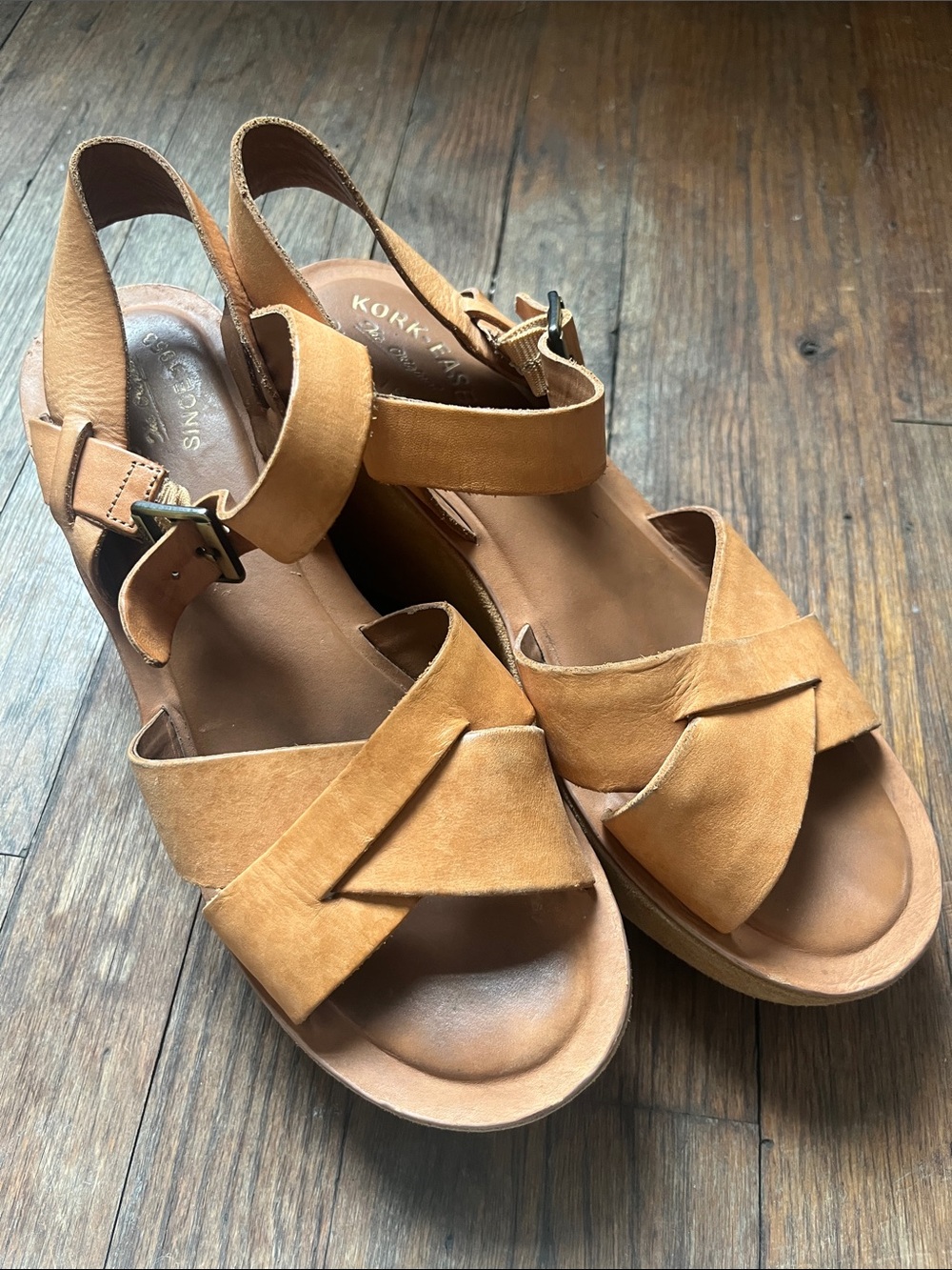 Kork-Ease Tan Suede Crisscross Open-Toe Slingback Sandals
